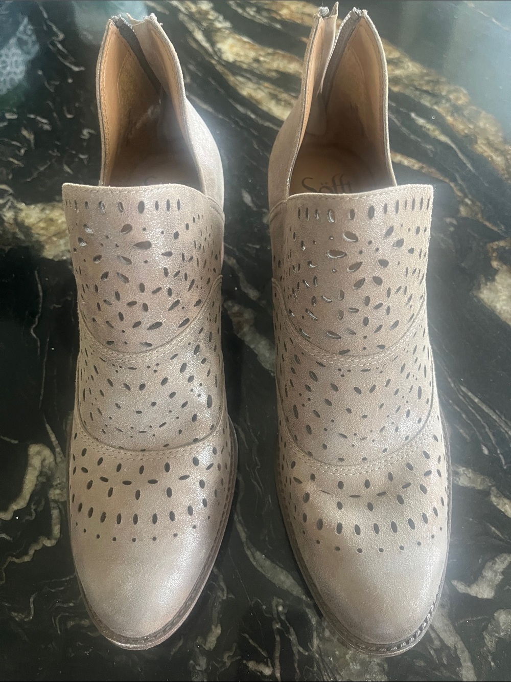 Sofft Taupe Perforated Leather Ankle Booties